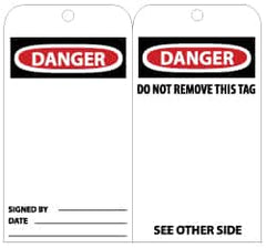 NMC - 3" High x 6" Long, DANGER, English Safety & Facility Lockout Tag - Tag Header: Danger, 2 Sides, Black, Red & White Unrippable Vinyl - Exact Tooling