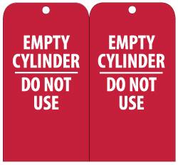 NMC - 3" High x 6" Long, EMPTY CYLINDER-DO NOT USE, English Safety & Facility Accident Prevention Tag - Tag Header: Danger, 2 Sides, Red & White Unrippable Vinyl - Exact Tooling