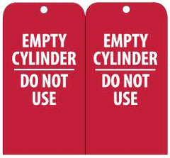 NMC - 3" High x 6" Long, EMPTY CYLINDER-DO NOT USE, English Safety & Facility Accident Prevention Tag - Tag Header: Danger, 2 Sides, Red & White Unrippable Vinyl - Exact Tooling