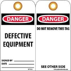 NMC - 3" High x 6" Long, DANGER - DEFECTIVE EQUIPMENT, English Safety & Facility Lockout Tag - Tag Header: Danger, 2 Sides, Black, Red & White Unrippable Vinyl - Exact Tooling