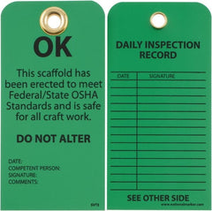 NMC - 3" High x 6" Long, OK - DO NOT ALTER, English Safety & Facility Inspection Tag - Tag Header: Notice, 2 Sides, Black & Green Unrippable Vinyl - Exact Tooling