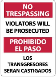 NMC - "No Trespassing - Violators Will Be Prosecuted", 14" Long x 10" Wide, Pressure-Sensitive Vinyl Safety Sign - Rectangle, 0.004" Thick, Use for Security & Admittance - Exact Tooling