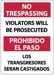 NMC - "No Trespassing - Violators Will Be Prosecuted", 14" Long x 10" Wide, Pressure-Sensitive Vinyl Safety Sign - Rectangle, 0.004" Thick, Use for Security & Admittance - Exact Tooling