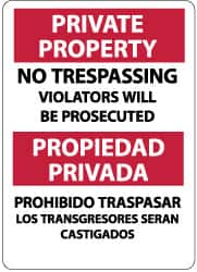 NMC - "Private Property - No Trespassing - Violators Will Be Prosecuted", 14" Long x 10" Wide, Rigid Plastic Safety Sign - Rectangle, 0.05" Thick, Use for Security & Admittance - Exact Tooling