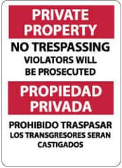 NMC - "Private Property - No Trespassing - Violators Will Be Prosecuted", 14" Long x 10" Wide, Pressure-Sensitive Vinyl Safety Sign - Rectangle, 0.004" Thick, Use for Security & Admittance - Exact Tooling