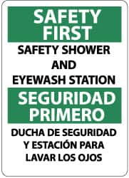 NMC - "Safety First- Safety Showers and Eyewash Station", 14" Long x 10" Wide, Aluminum Safety Sign - Rectangle, 0.04" Thick, Use for First Aid - Exact Tooling