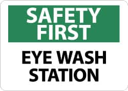 NMC - "Safety First - Eye Wash Station", 10" Long x 14" Wide, Aluminum Safety Sign - Rectangle, 0.04" Thick, Use for First Aid - Exact Tooling