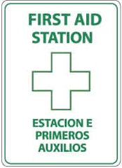 NMC - "First Aid Station", 14" Long x 10" Wide, Aluminum Safety Sign - Rectangle, 0.04" Thick, Use for First Aid - Exact Tooling