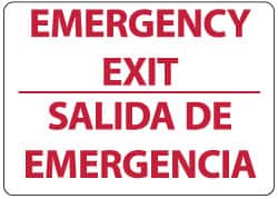 NMC - Emergency Exit, Pressure Sensitive Vinyl Exit Sign - 14" Wide x 10" High, English/Spanish - Exact Tooling