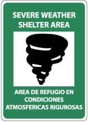 NMC - "Severe Weather Shelter Area", 14" Long x 10" Wide, Aluminum Safety Sign - Rectangle, 0.04" Thick, Use for Accident Prevention - Exact Tooling