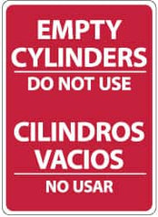 NMC - "Empty Cylinders - Do Not Use", 14" Long x 10" Wide, Pressure-Sensitive Vinyl Safety Sign - Rectangle, 0.004" Thick, Use for Accident Prevention - Exact Tooling
