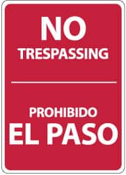 NMC - "No Trespassing", 14" Long x 10" Wide, Aluminum Safety Sign - Rectangle, 0.04" Thick, Use for Security & Admittance - Exact Tooling