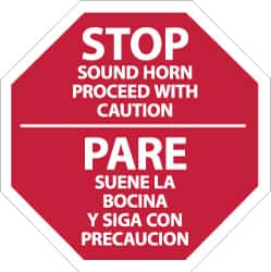 NMC - "Stop - Sound Horn - Proceed with Caution", 12" Wide x 12" High, Plastic Stop & Yield Signs - 0.05" Thick, White on Red, Octagon, Wall Mount - Exact Tooling