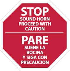 NMC - "Stop - Sound Horn - Proceed with Caution", 12" Wide x 12" High, Plastic Stop & Yield Signs - 0.05" Thick, White on Red, Octagon, Wall Mount - Exact Tooling