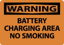 NMC - "Warning - Battery Charging Area - No Smoking", 10" Long x 14" Wide, Pressure-Sensitive Vinyl Safety Sign - Rectangle, 0.004" Thick, Use for Accident Prevention - Exact Tooling