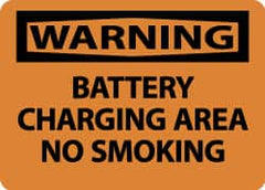 NMC - "Warning - Battery Charging Area - No Smoking", 10" Long x 14" Wide, Pressure-Sensitive Vinyl Safety Sign - Rectangle, 0.004" Thick, Use for Accident Prevention - Exact Tooling