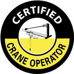 NMC - Certified Crane Operator, Hard Hat Label - White & Yellow on Black, 2" Thick, For Accident Prevention - Exact Tooling
