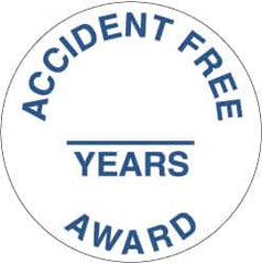 NMC - Accident Free Award - ______ Years, Hard Hat Label - Blue on White, 2" Thick, For Accident Prevention - Exact Tooling
