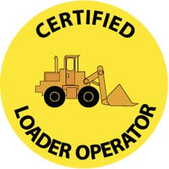 NMC - Certified Loader Operator, Hard Hat Label - Black & Orange on Yellow, 2" Thick, For Certified Operator - Exact Tooling