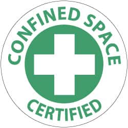 NMC - Confined Space Certified, Hard Hat Label - Green on White, 2" Thick, For Accident Prevention - Exact Tooling
