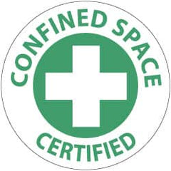 NMC - Confined Space Certified, Hard Hat Label - Green on White, 2" Thick, For Accident Prevention - Exact Tooling