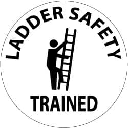 NMC - Ladder Safety Trained, Hard Hat Label - Black on White, 2" Thick, For Accident Prevention - Exact Tooling