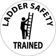 NMC - Ladder Safety Trained, Hard Hat Label - Black on White, 2" Thick, For Accident Prevention - Exact Tooling