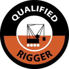 NMC - Qualified Rigger, Hard Hat Label - Black & Orange on White, 2" Thick, For Accident Prevention - Exact Tooling
