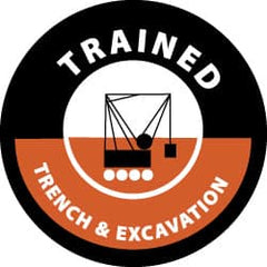 NMC - Trained Trench & Excavation, Hard Hat Label - White & Red on Black, 2" Thick, For Accident Prevention - Exact Tooling