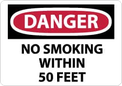 NMC - "Danger - No Smoking Within 50 Feet", 7" Long x 10" Wide, Aluminum Safety Sign - Rectangle, 0.04" Thick, Use for Accident Prevention - Exact Tooling