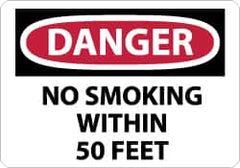 NMC - "Danger - No Smoking Within 50 Feet", 7" Long x 10" Wide, Aluminum Safety Sign - Rectangle, 0.04" Thick, Use for Accident Prevention - Exact Tooling