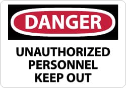 NMC - "Danger - Unauthorized Personnel - Keep Out", 7" Long x 10" Wide, Aluminum Safety Sign - Rectangle, 0.04" Thick, Use for Security & Admittance - Exact Tooling