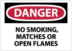 NMC - "Danger - No Smoking, Matches or Open Flames", 7" Long x 10" Wide, Aluminum Safety Sign - Rectangle, 0.04" Thick, Use for Accident Prevention - Exact Tooling