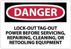 NMC - "Danger - Lock Out, Tag-out Power Before Servicing, Repairing, Cleaning, or Retooling Equipment", 7" Long x 10" Wide, Aluminum Safety Sign - Rectangle, 0.04" Thick, Use for Accident Prevention - Exact Tooling
