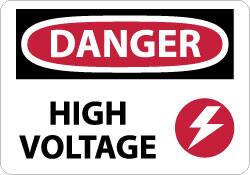 NMC - "Danger - High Voltage", 7" Long x 10" Wide, Aluminum Safety Sign - Rectangle, 0.04" Thick, Use for Accident Prevention - Exact Tooling