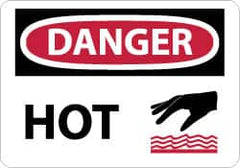 NMC - "Danger - Hot", 7" Long x 10" Wide, Aluminum Safety Sign - Rectangle, 0.04" Thick, Use for Hazardous Materials - Exact Tooling