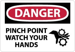 NMC - "Danger - Pinch Point - Watch Your Hands", 7" Long x 10" Wide, Aluminum Safety Sign - Rectangle, 0.04" Thick, Use for Accident Prevention - Exact Tooling
