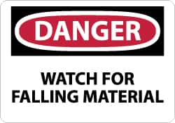 NMC - "Danger - Watch for Falling Material", 7" Long x 10" Wide, Aluminum Safety Sign - Rectangle, 0.04" Thick, Use for Accident Prevention - Exact Tooling