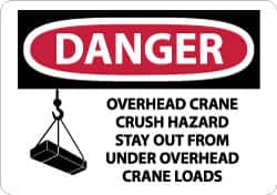 NMC - "Danger - Overhead Crane Crush Hazard - Stay Out From Under Overhead Crane Loads", 10" Long x 14" Wide, Rigid Plastic Safety Sign - Rectangle, 0.05" Thick, Use for Accident Prevention - Exact Tooling