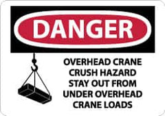 NMC - "Danger - Overhead Crane Crush Hazard - Stay Out From Under Overhead Crane Loads", 10" Long x 14" Wide, Rigid Plastic Safety Sign - Rectangle, 0.05" Thick, Use for Accident Prevention - Exact Tooling