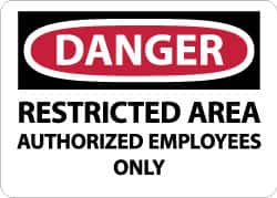 NMC - "Danger - Restricted Area - Authorized Employees Only", 10" Long x 14" Wide, Rigid Plastic Safety Sign - Rectangle, 0.05" Thick, Use for Security & Admittance - Exact Tooling
