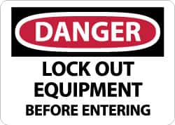 NMC - "Danger - Lock Out Equipment Before Entering", 10" Long x 14" Wide, Aluminum Safety Sign - Rectangle, 0.04" Thick, Use for Accident Prevention - Exact Tooling