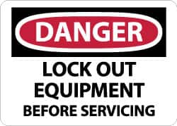 NMC - "Danger - Lock Out Equipment Before Servicing", 10" Long x 14" Wide, Aluminum Safety Sign - Rectangle, 0.04" Thick, Use for Accident Prevention - Exact Tooling