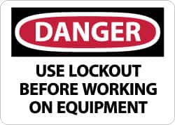 NMC - "Danger - Use Lockout Before Working On Equipment", 10" Long x 14" Wide, Rigid Plastic Safety Sign - Rectangle, 0.05" Thick, Use for Accident Prevention - Exact Tooling