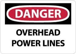 NMC - "Danger - Overhead Power Lines", 10" Long x 14" Wide, Aluminum Safety Sign - Rectangle, 0.04" Thick, Use for Accident Prevention - Exact Tooling