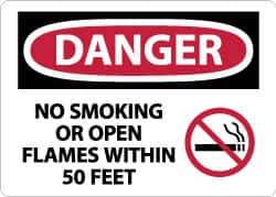 NMC - "Danger - No Smoking or Open Flames Within 50 Feet", 10" Long x 14" Wide, Aluminum Safety Sign - Rectangle, 0.04" Thick, Use for Accident Prevention - Exact Tooling