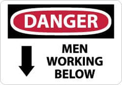 NMC - "Danger - Men Working Below", 10" Long x 14" Wide, Rigid Plastic Safety Sign - Rectangle, 0.05" Thick, Use for Accident Prevention - Exact Tooling