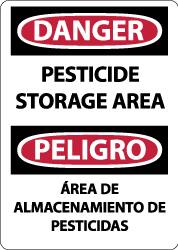 NMC - "Danger - Pesticide Storage Area", 14" Long x 10" Wide, Pressure-Sensitive Vinyl Safety Sign - Rectangle, 0.004" Thick, Use for Security & Admittance - Exact Tooling