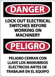 NMC - "Danger - Lock Out Electrical Switches Before Working on Machinery", 14" Long x 10" Wide, Rigid Plastic Safety Sign - Rectangle, 0.05" Thick, Use for Accident Prevention - Exact Tooling