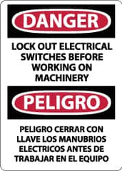 NMC - "Danger - Lock Out Electrical Switches Before Working on Machinery", 14" Long x 10" Wide, Pressure-Sensitive Vinyl Safety Sign - Rectangle, 0.004" Thick, Use for Accident Prevention - Exact Tooling